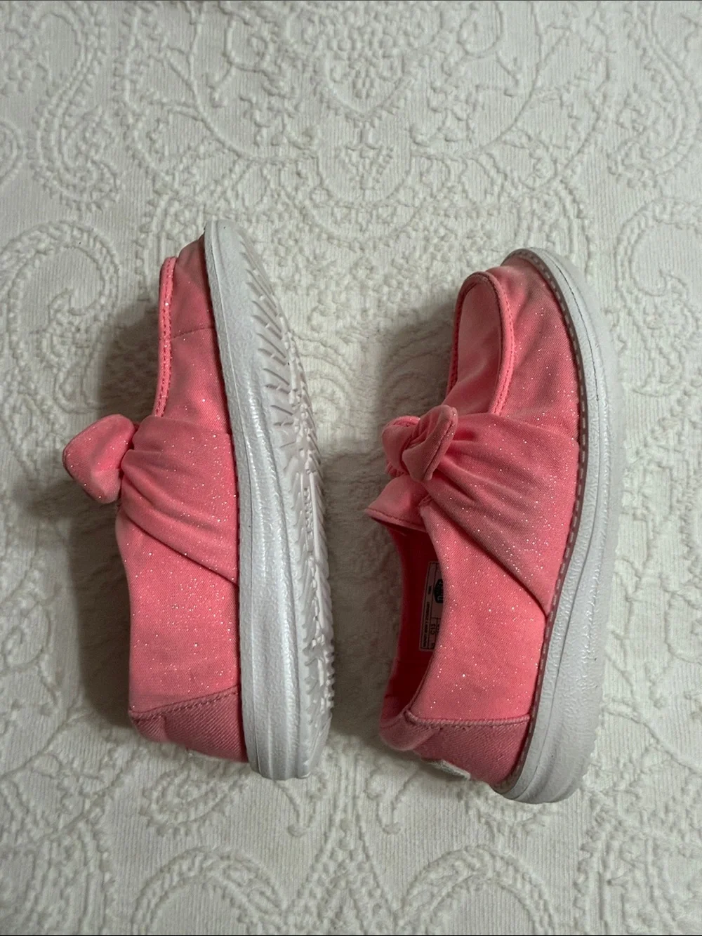 Hey Dude Girls Size 13C Stardust Pink Bow Slip-On Moccasins